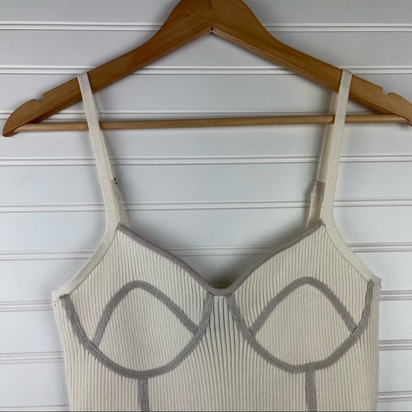 Trendy Cream Knit Sweater Crop Tank Faux Corset Top - Picture 3 of 9